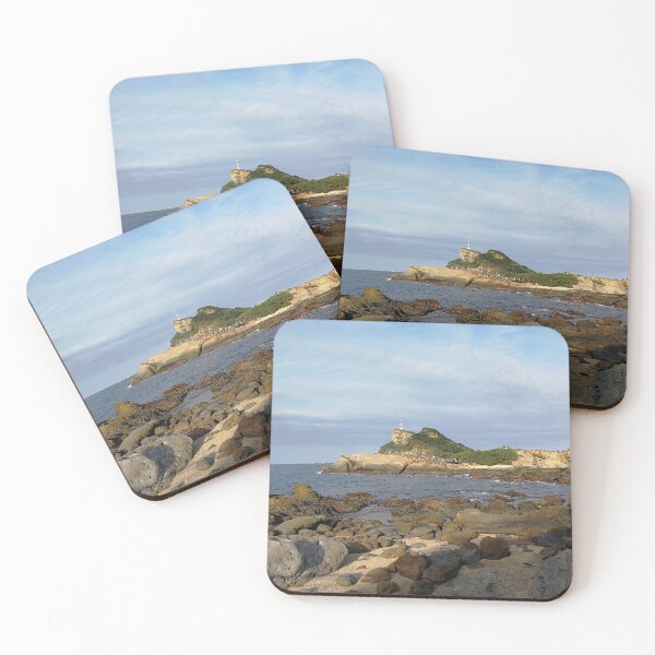 Item preview, seaside nature stones and sand view from far with white clouds and light blue sky designed and sold by MerryCrown.