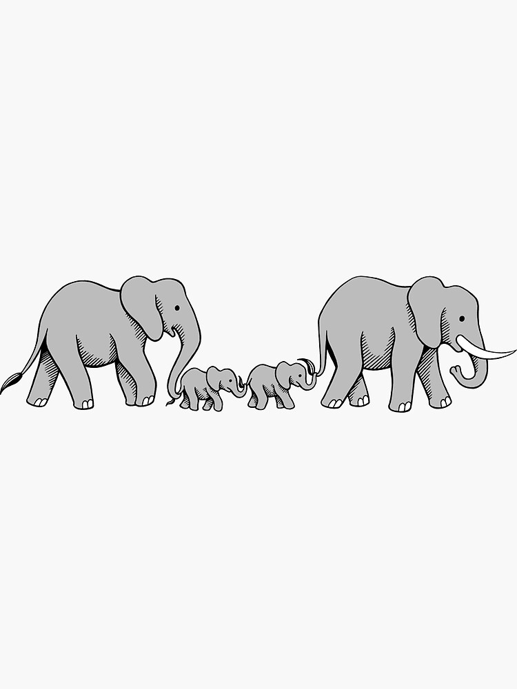 "Cute-Lines Elephant family Elephant family Elephant" Sticker for Sale