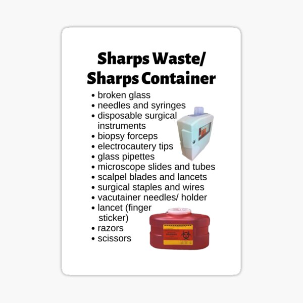 "Sharps Waste / Sharps Container List Infographic" Sticker for Sale by Caregiverology Redbubble