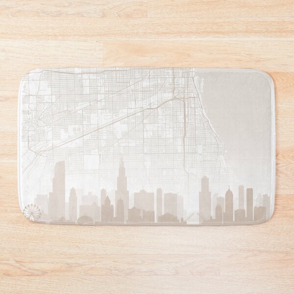 Item preview, Chicago Skyline Map Beige White by Zouzounio Art designed and sold by zouzounioart.