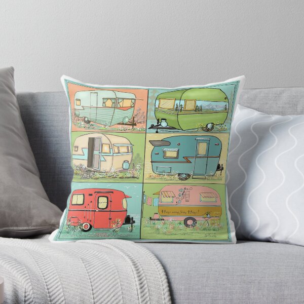 Camping Glamping in Vintage Trailers! Throw Pillow