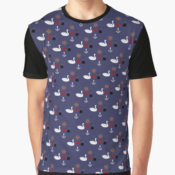 Captain Swan Icons Nautical Pattern Graphic T-Shirt