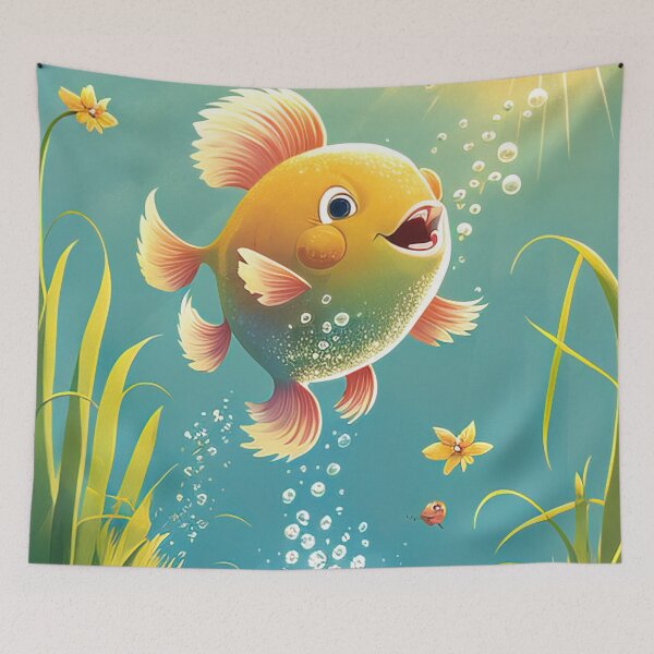 Item preview, Whimsical illustration of a fish jumping out of a pond designed and sold by RK - Shop.