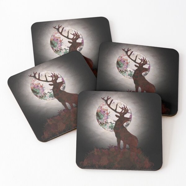 Item preview, Wild animal, Deer and moon, outdoor, wildness, north forst in the night designed and sold by Collagedream.