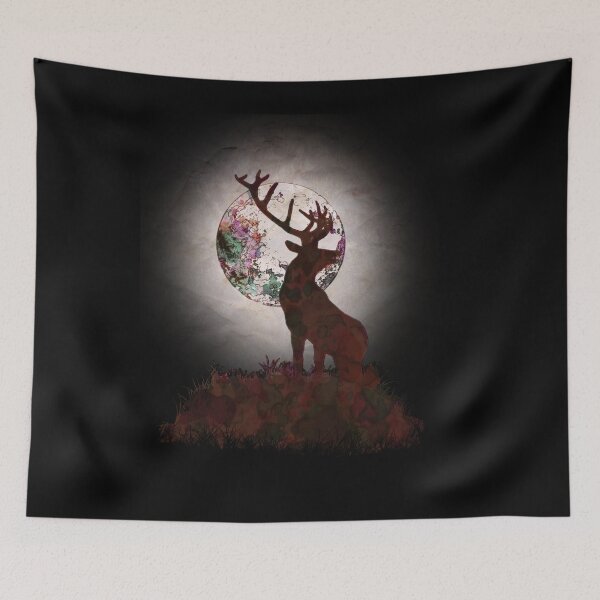 Item preview, Wild animal, Deer and moon, outdoor, wildness, north forst in the night designed and sold by Collagedream.