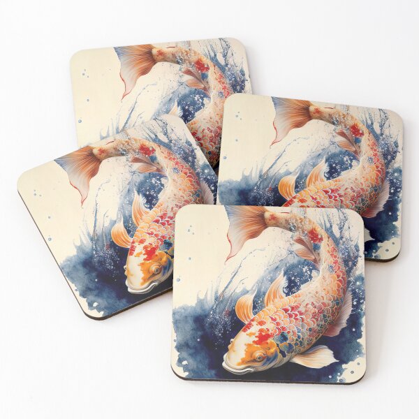 Item preview, A beautiful vibrant Japanese colored koi carp splashing in the water design designed and sold by RK - Shop.