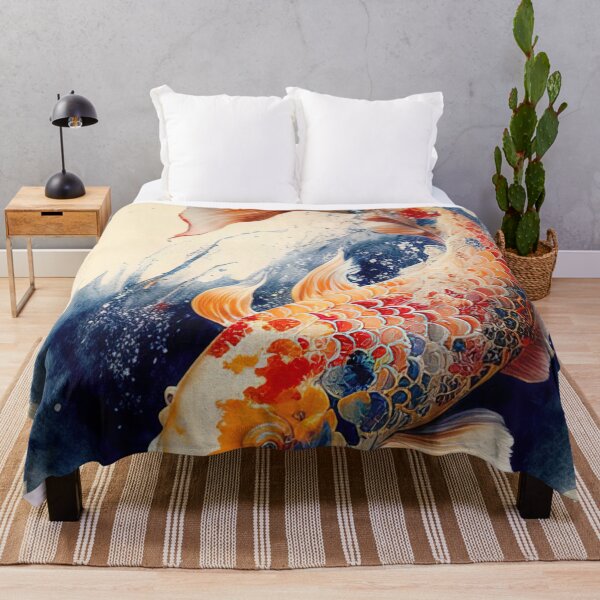 Item preview, A beautiful vibrant Japanese colored koi carp splashing in the water design designed and sold by RK - Shop.