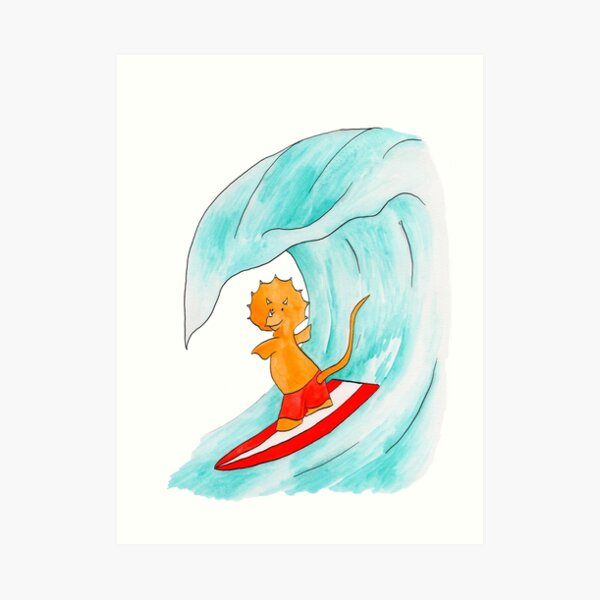 Triceratops surf dude Art Print