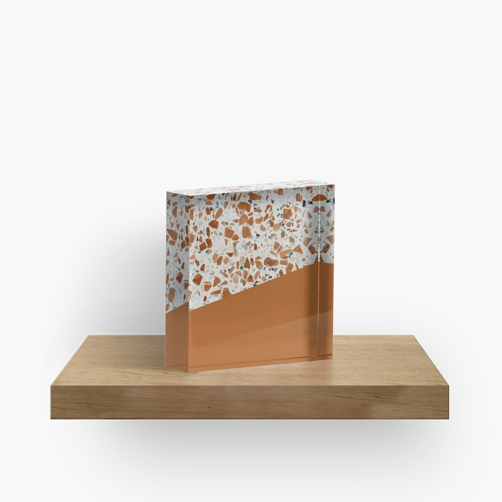 Terrazzo Texture Antique Mustard #3 Acrylic Block