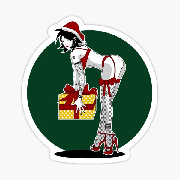 Green Christmas Pinup Sticker