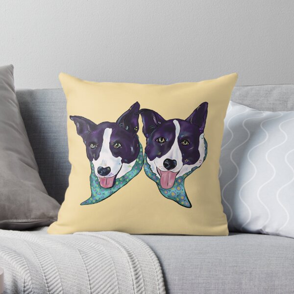 Pillow of DOG.Border collie holding trowel in garden