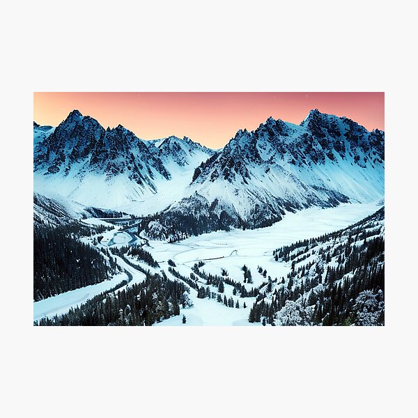 Item preview, Snowy mountain range at sunset in a Beautiful Winter Scene designed and sold by Chardo55.