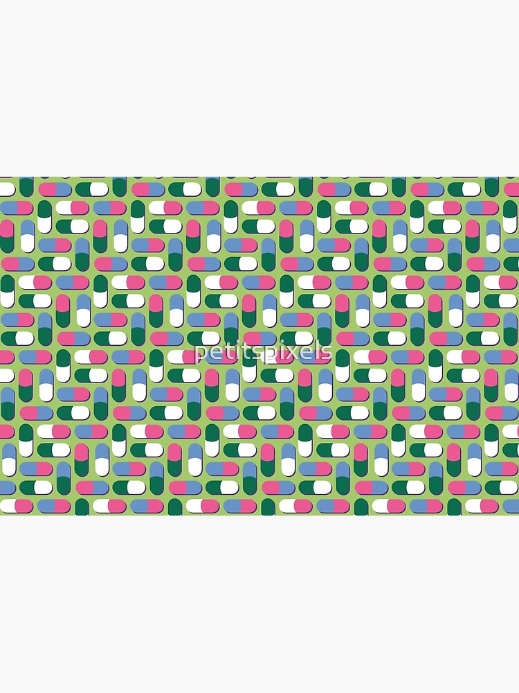 Thumbnail 4 of 4, Zipper Pouch, Pink, blue, dark green and white pills designed and sold by petitspixels.