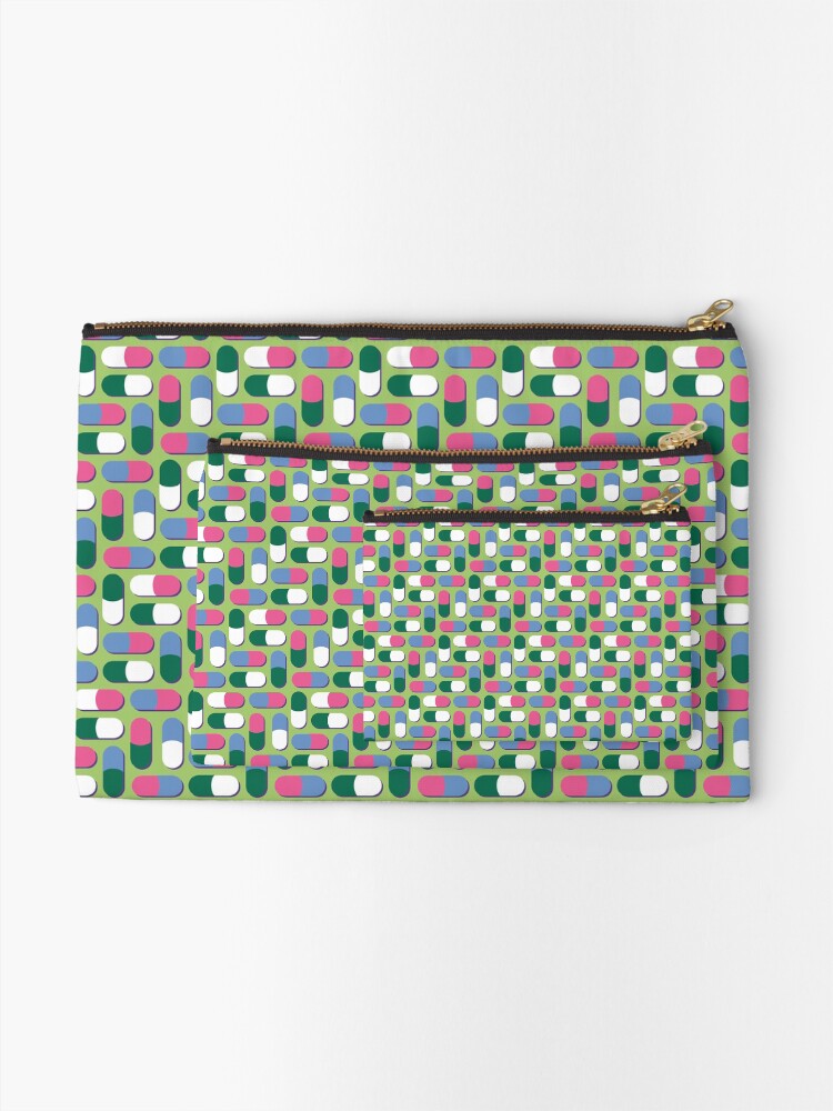 Thumbnail 2 of 4, Zipper Pouch, Pink, blue, dark green and white pills designed and sold by petitspixels.