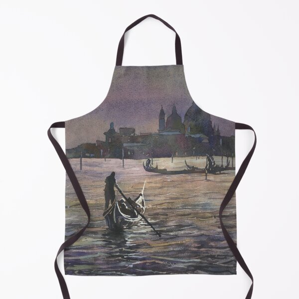 Item preview, Venice Italy gondolier and church of Santa Maria della Salute moonlit in medieval city of Venice, Italy. Watercolor painting designed and sold by rfoxphoto.