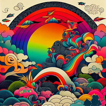 Imagen de la obra Cool Rainbow Thick Asian Pattern Digital Painting de CodeAndColors