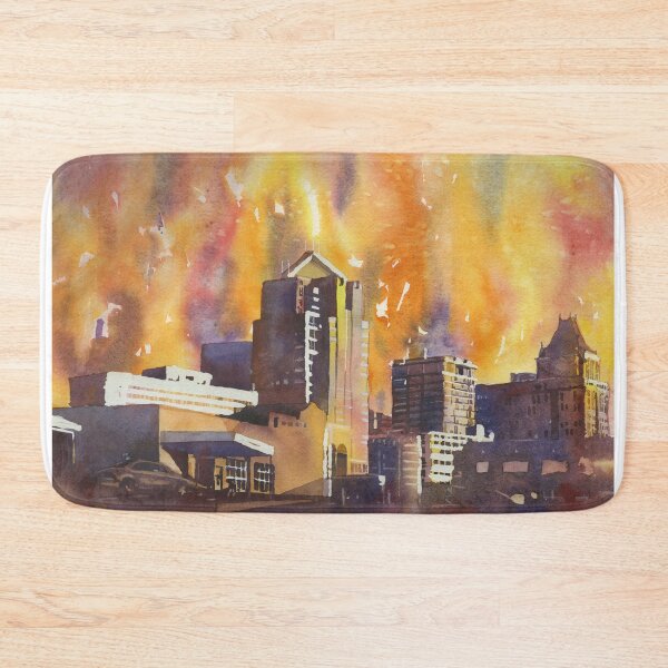 Item preview, Greensboro, NC skyline watercolor painting.  Colorful artwork Greensboro North Carolina designed and sold by rfoxphoto.