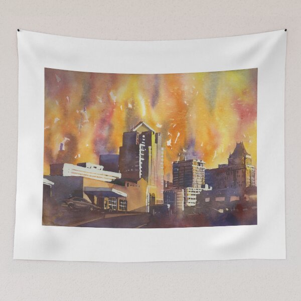 Artikelvorschau, Greensboro, NC-Skyline-Aquarellmalerei. Bunte Grafik Greensboro North Carolina entworfen und verkauft von rfoxphoto.