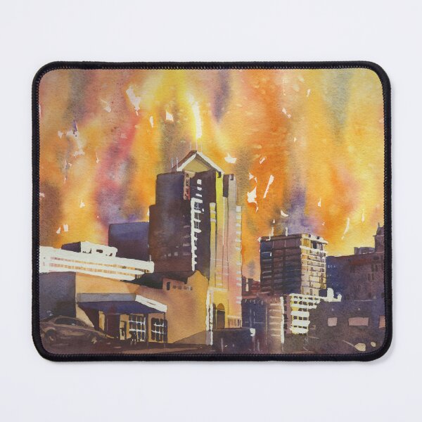 Item preview, Greensboro, NC skyline watercolor painting.  Colorful artwork Greensboro North Carolina designed and sold by rfoxphoto.