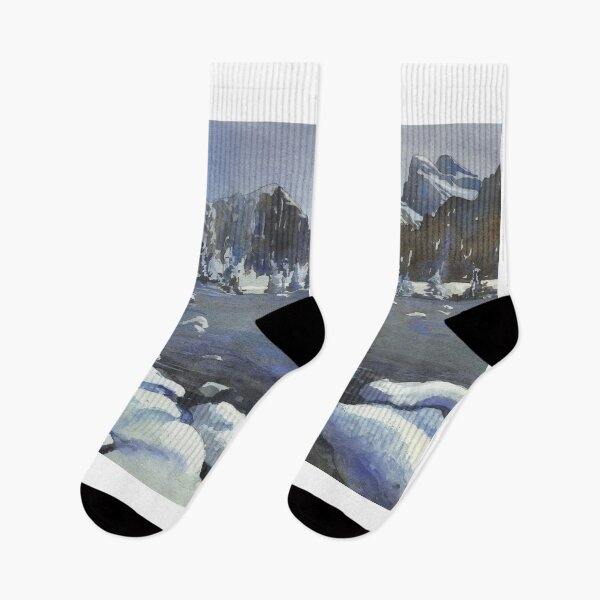 Item preview, Snowy mountain landscape art.  Watercolor painting snowy mountains designed and sold by rfoxphoto.