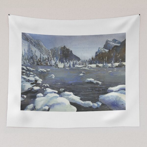 Item preview, Snowy mountain landscape art.  Watercolor painting snowy mountains designed and sold by rfoxphoto.