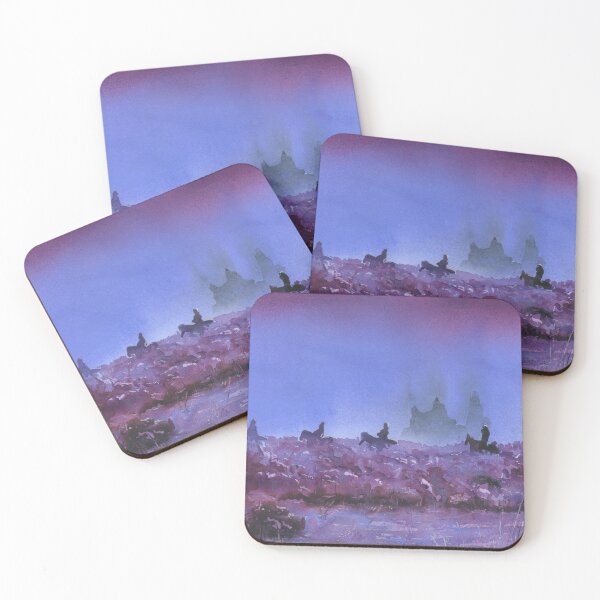 Item preview, Icelandic Coast Artwork.  Watercolor painting riders on horses and rocky coast of Iceland sunset arwtork designed and sold by rfoxphoto.