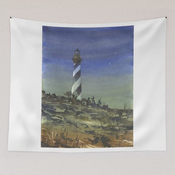 Item preview, Cape Hatteras watercolor painting.  Colorful home wall decor Cape Hatteras lighthouse Outer Banks OBX artwork designed and sold by rfoxphoto.