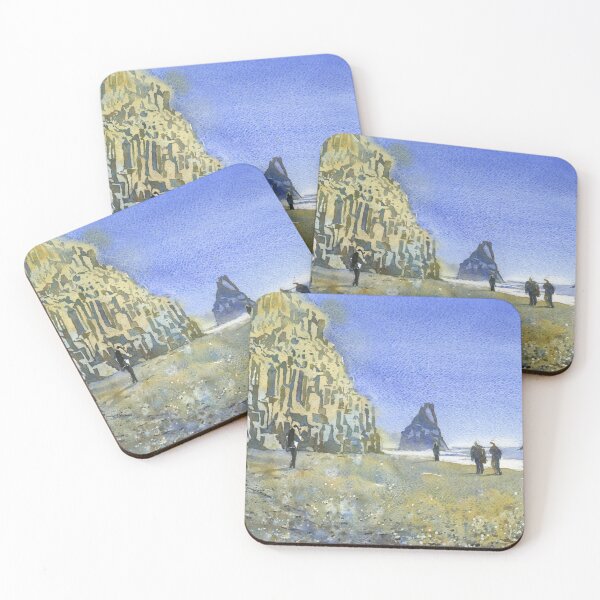 Item preview, Reynisfjara black beach near the town of Vik- Iceland.  Watercolor painting Icelandic coast colorful wall artwork designed and sold by rfoxphoto.