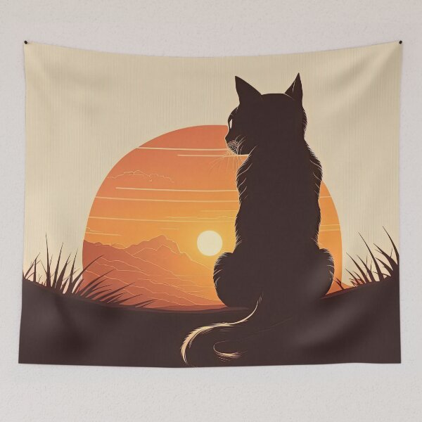 Aperçu de l'œuvre chat regardant le coucher du soleil créée et vendue par Chillapy.
