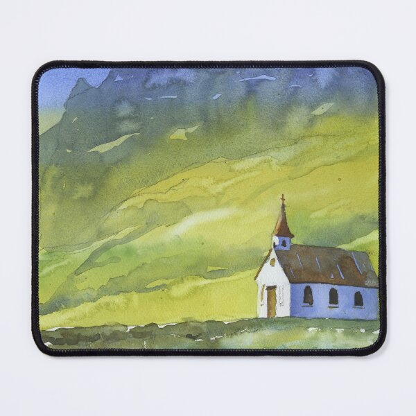 Item preview, Reynisfjara beach church  near the town of Vik- Iceland.  Watercolor painting Icelandic coast colorful wall artwork designed and sold by rfoxphoto.