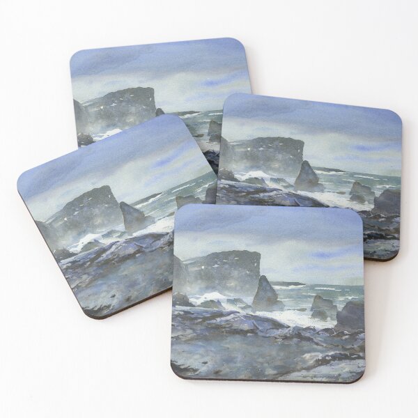 Item preview, Reykjanestá Peninsula in Iceland.  Watercolor painting rocky coastline Iceland blue watercolor  artwork. designed and sold by rfoxphoto.