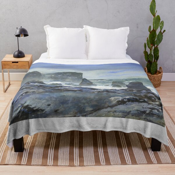 Item preview, Reykjanestá Peninsula in Iceland. Watercolor painting rocky coastline Iceland blue watercolor artwork. designed and sold by rfoxphoto.
