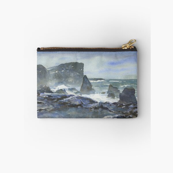 Item preview, Reykjanestá Peninsula in Iceland.  Watercolor painting rocky coastline Iceland blue watercolor  artwork. designed and sold by rfoxphoto.