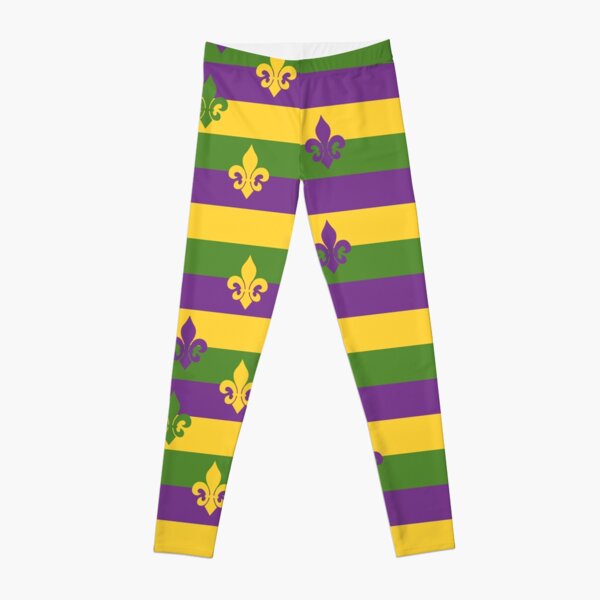 Adult Mardi Gras Purple, Green, Gold Fleur De Lis Leggings