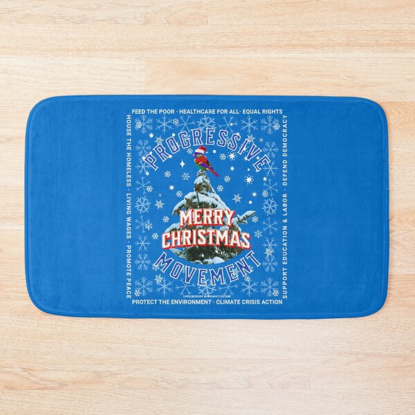 Artikelvorschau, PMD00171 Progressive Movement Designs Weihnachtsbaum Frohe Weihnachten auf blauem w regenbogenfarbenem Vogel für Progressive entworfen und verkauft von ProgressiveLeft.