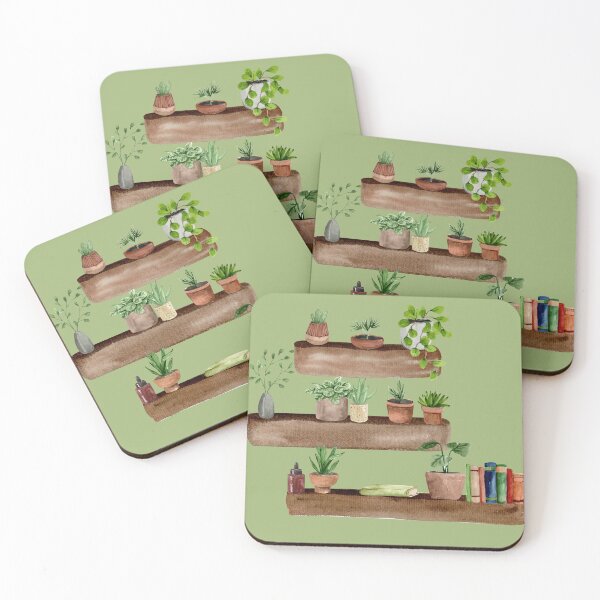 Item preview, Pot Plants and Books on Wooden Shelves designed and sold by InspiredPamjoy.