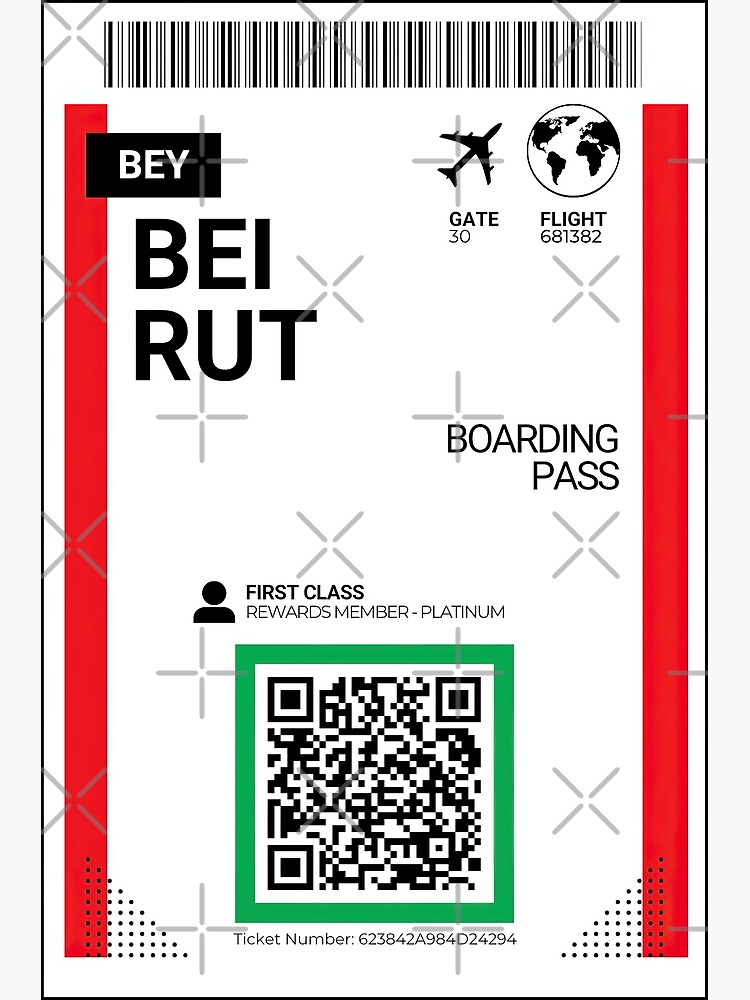 "BEY, Beirut, Lebanon Flight Boarding Pass Travel Ticket" Poster for