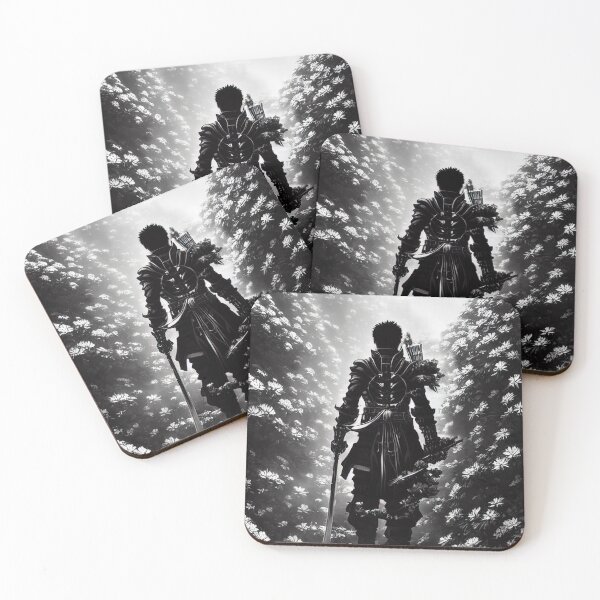Item preview, Black and white anime hero walking through smoking flowers designed and sold by Karmanto.