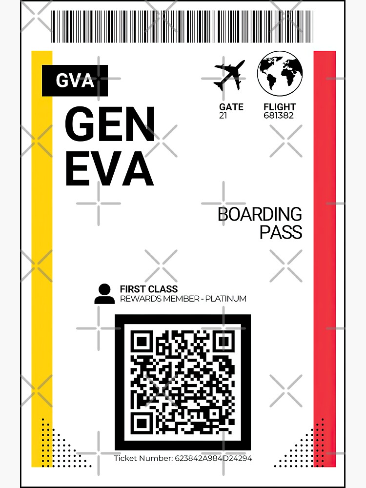 "GVA, Geneva, Switzerland Flight Boarding Pass Travel Ticket" Sticker