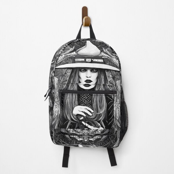 Item preview, Black ink illustration of a witch designed and sold by BigBrainArtwork.