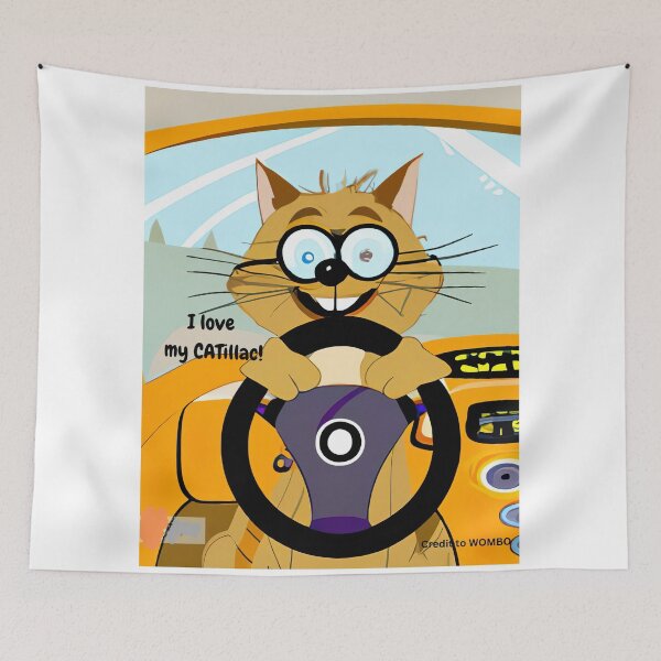 Item preview, Funny, happy cat drives his CATillac car wall art. Cartoon, funny cat wall art as prints, on canvas, or large posters. Wall art decor for your home. Choice of print sizes. designed and sold by JoelsCorner.