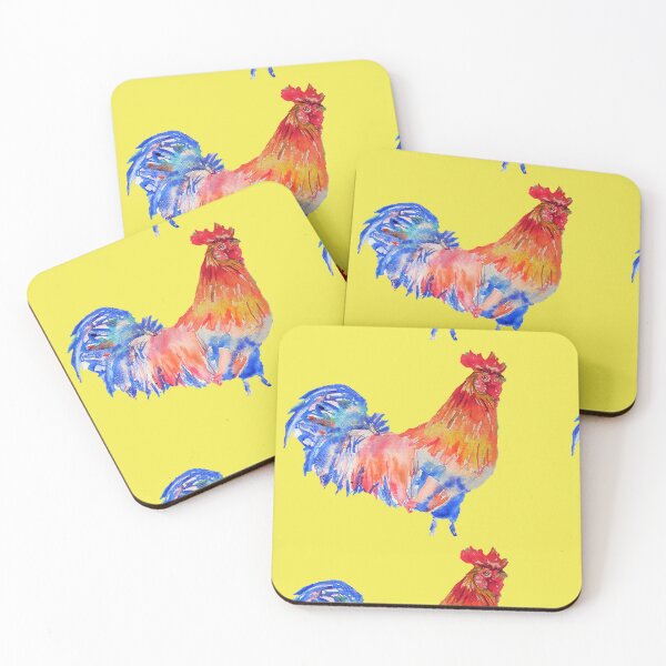 Item preview, Rooster Chicken Watercolor Painting on Yellow designed and sold by Sarah  Rajkotwala.