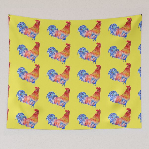 Item preview, Rooster Chicken Watercolor Painting on Yellow designed and sold by Sarah  Rajkotwala.