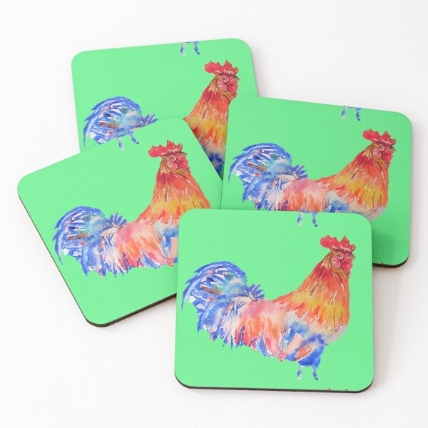 Item preview, Rooster Chicken Watercolor Painting on Green designed and sold by Sarah  Rajkotwala.