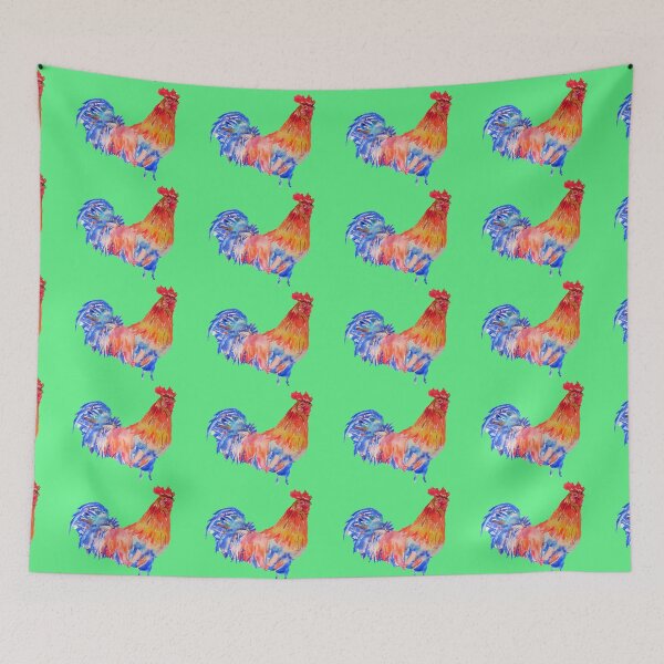 Item preview, Rooster Chicken Watercolor Painting on Green designed and sold by Sarah  Rajkotwala.