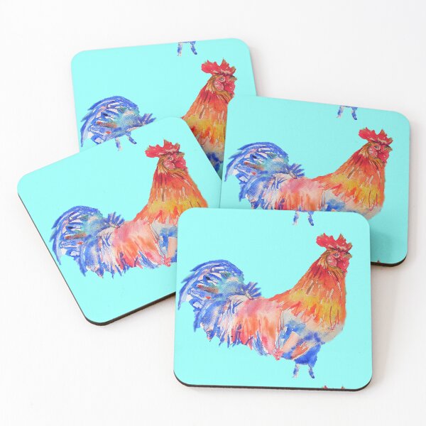 Item preview, Rooster Chicken Watercolor Painting on Aqua designed and sold by Sarah  Rajkotwala.