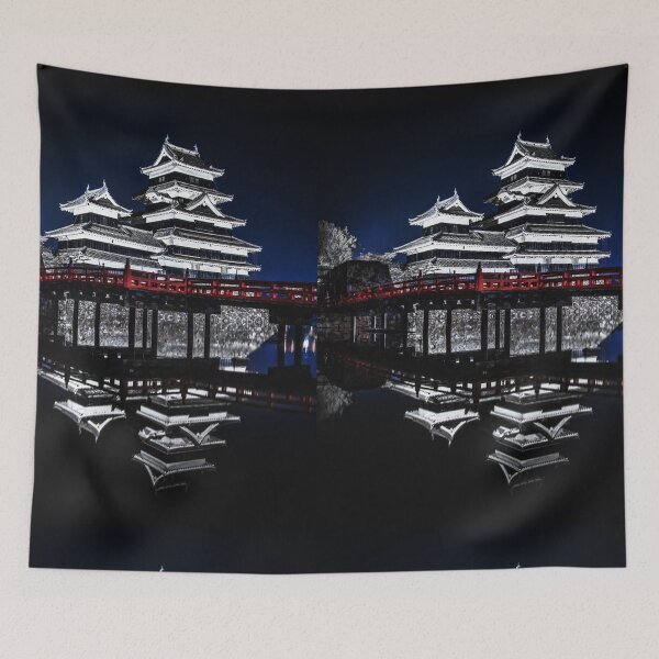 Item preview, Japanese Castle at night | Osaka Castle | Japanese Red Bridge designed and sold by Art-by-Geoff.