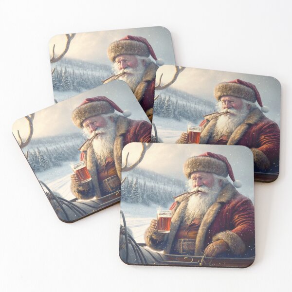 Item preview, Jolly Santa Clause Christmas Day relaxes with Reindeer and glass of whiskey designed and sold by Beholder Images.