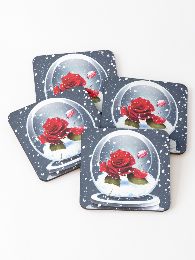 Thumbnail 1 of 5, Coasters (Set of 4), Snowy Roses designed and sold by deecdee.