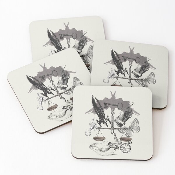 Item preview, Collage, cow skull, Rorschach test, hand, rocket and Balance scale designed and sold by Ztudio.